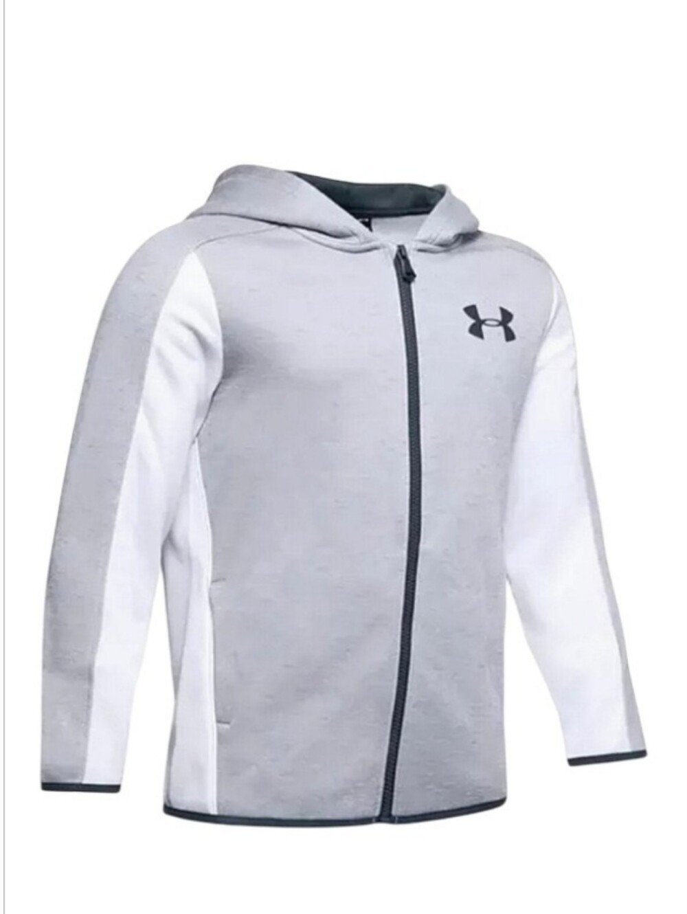 Under Armour Coldgear Hooded Jacket White Gray Zip Front Childs Large